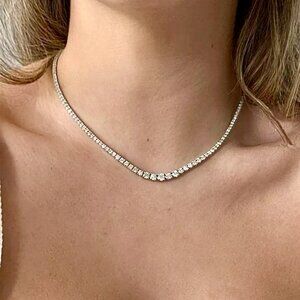 Rivière Diamond Tennis Necklace (7.30 ct.) 4-Prongs Setting in 14K White Gold